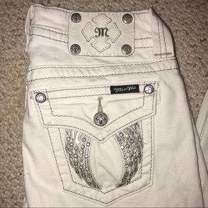 Miss Me White Skinny Jeans With Angel Wings Bling